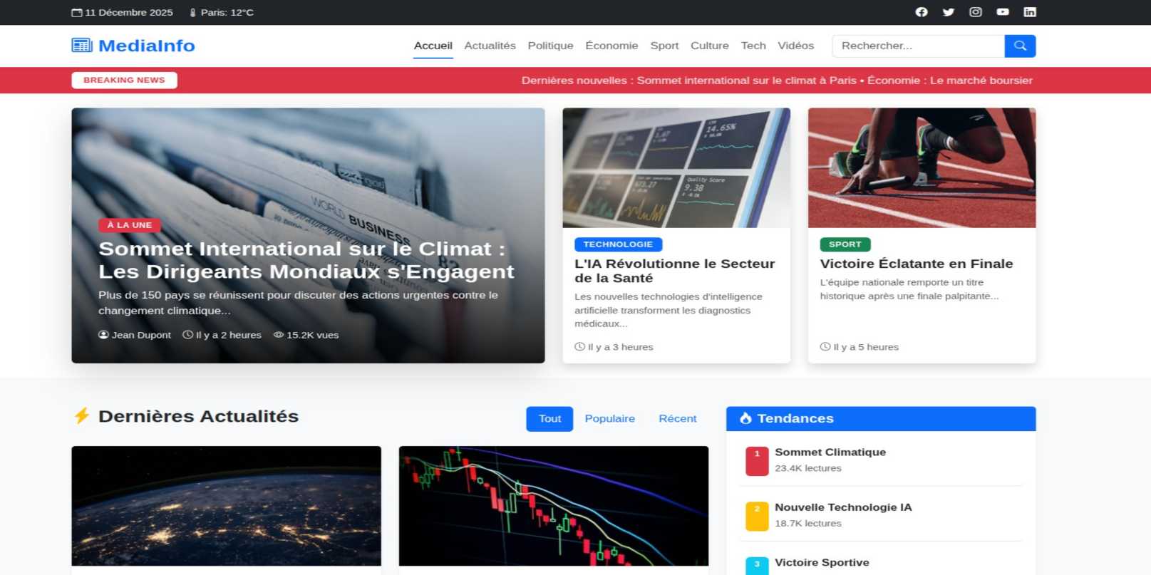 Template d'un site media en ligne